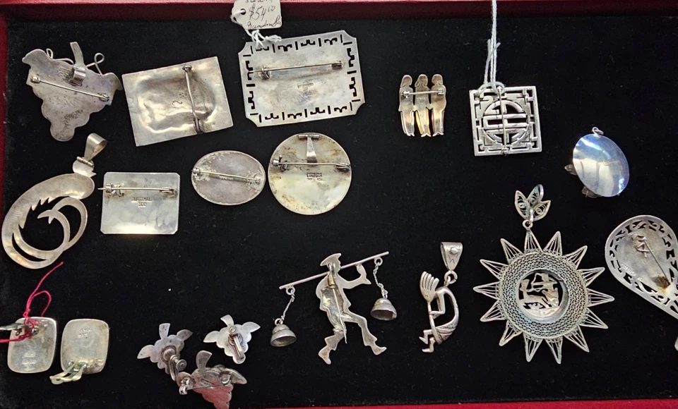 Редкие винтажные Мексика и Гватемала из чистого серебра булавки подвески и серьги наборы -17 шт. - Изображение 2 из 4