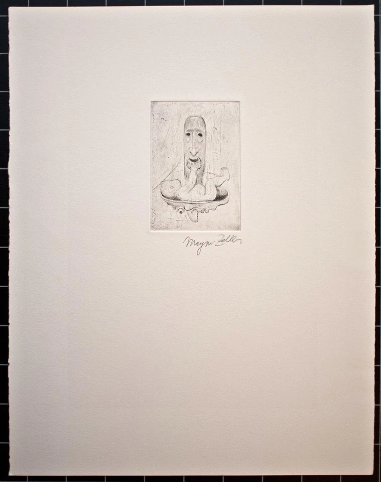 Magnus Zeller Kleinkind Baby Brunnen Expressionismus signiert Radierung um 1965 - Bild 2 von 3