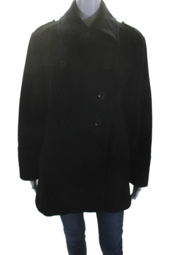 L.L. Collezioni Womens Wool Blend Collared 2 Pocket Button Up Coat Black Size M