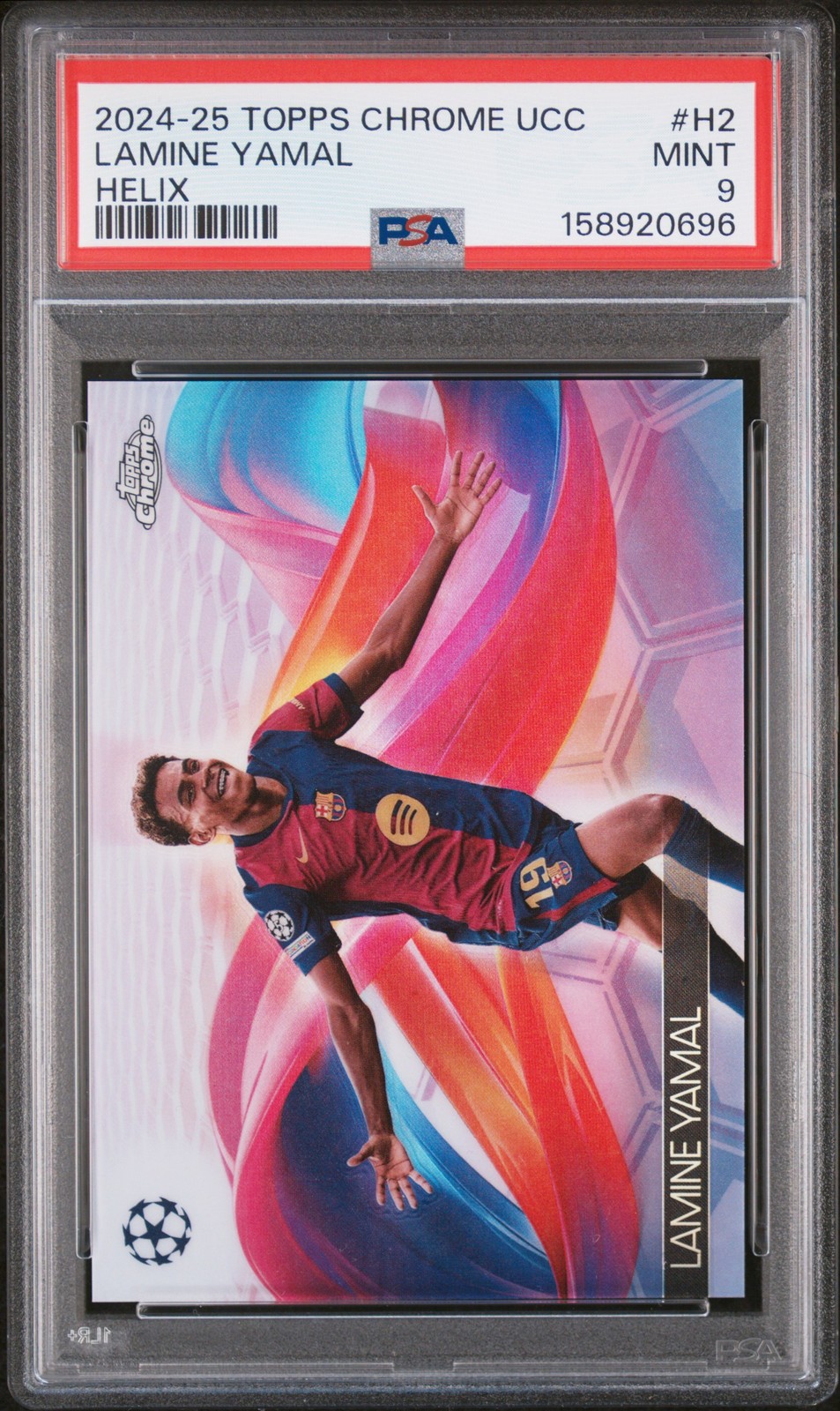 2024-25 TOPPS CHROME UEFA CLUB COMPETITIONS HELIX LAMINE YAMAL ROOKIE RC PSA 9