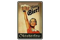 Schild Blech 20X30Cm - Made In Germany - Spruch Oktoberfest Hurra Frau Mit Bier