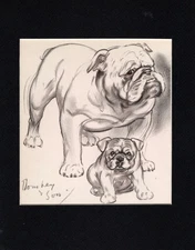 Bulldog and Son Pup - CUSTOM MATTED - Vintage Dog Art Print - 1944 Diana Thorne