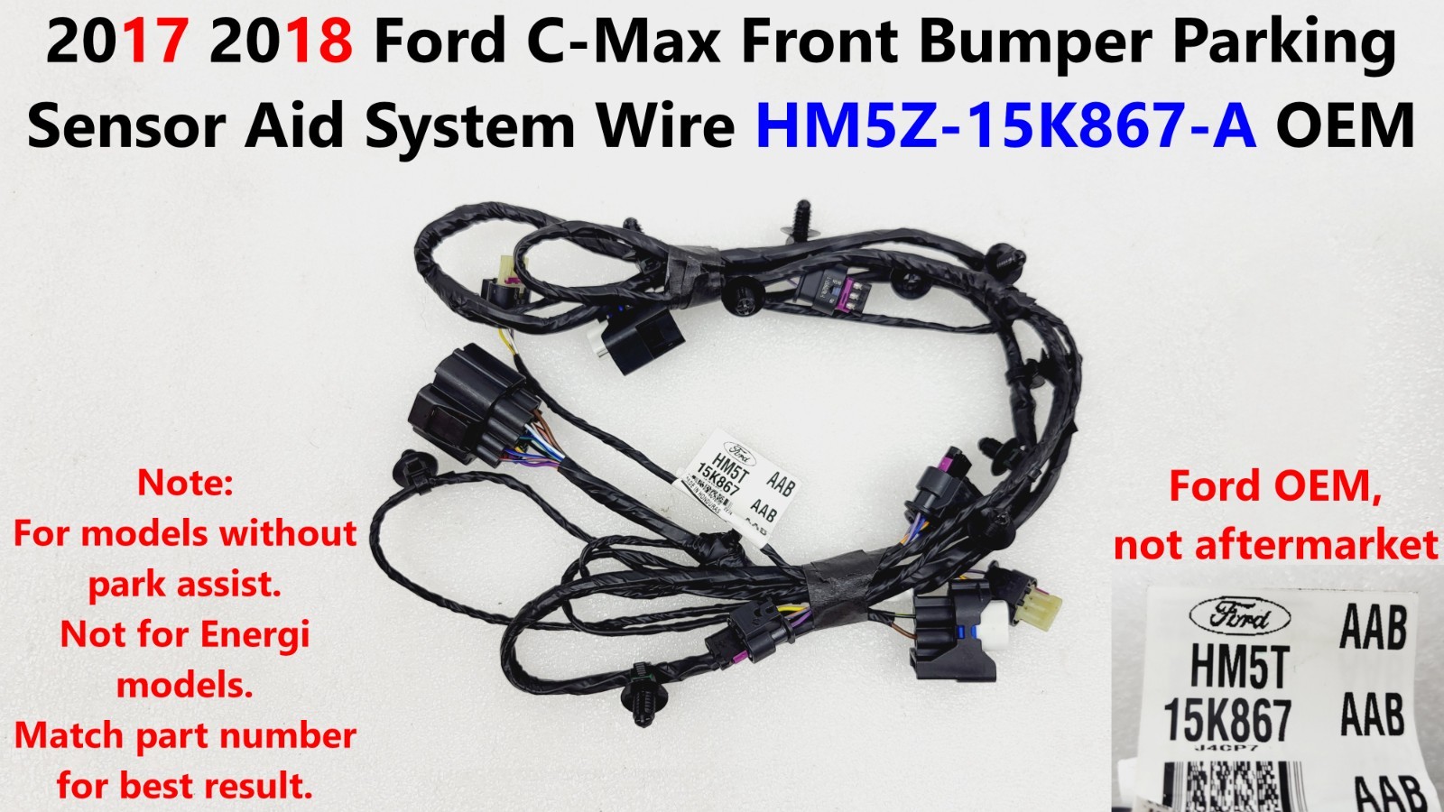 2017 2018 Ford C-Max Front Bumper Parking Sensor Aid System Wire HM5Z15K867A