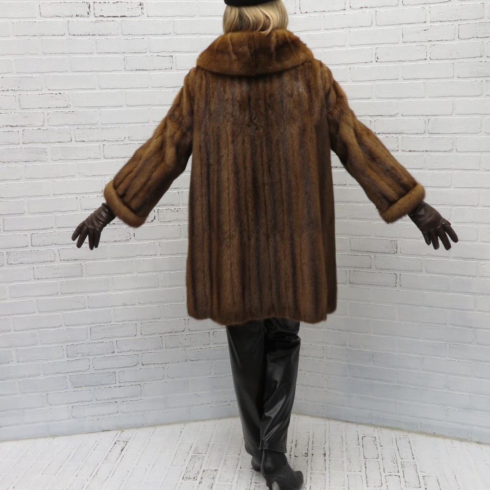 SO SWEET! real SABLE HUE DEMI BUFF large shawl collar MINK FUR COAT MD ...