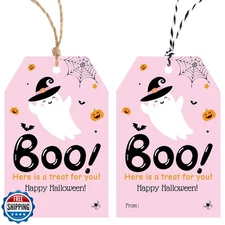 Alynta Halloween Tags with String - 50Pcs Happy Halloween Paper Gift Tags Boo
