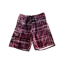 O Neill Board Shorts Men s 34 GUC Grunge Plaid Drawstring Swim Trunks Surf RARE