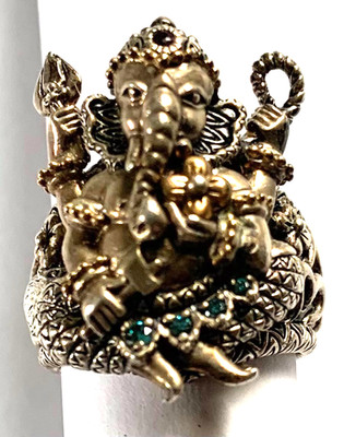 BARBARA BIXBY GANESH OM RING GRÖSSE 7 EDELSTEIN BLAU DIAMANT GRANAT OHM Amulett Geschenk