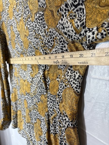 Dana Bachman silk gold key link button down black white & brown blouse Sz 12 - Picture 4 of 10