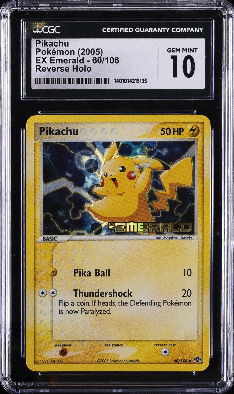2005 POKEMON EX EMERALD REVERSE HOLO #60 PIKACHU CGC 10