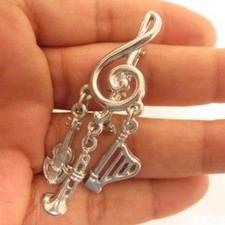 Vintage Musical Charms Treble Clef Drop Silver Plated Pin