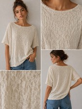 Oversized Lace-/Lochmuster Oberteil BEIGE Kur...