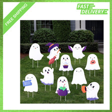 Halloween Ghost Yard Signs 10 Pack Waterproof Plastic Stakes for Outdoor Lawn