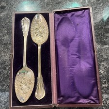 Vintage Berry Spoons Antique Silver Plate Fruit Serving Set Boxed c1900