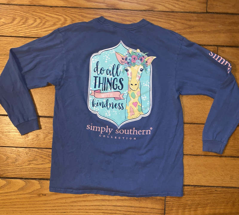 Simply Southern Girl's Large Long Sleeve Blue T-shirt Giraffe Kindness Theme