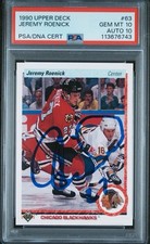Jeremy Roenick 1990 Upper Deck #63 Rookie Card PSA 10 Auto 10 HOF Pop 9. rookie card picture