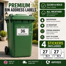 4 x PET Wheelie Bin Stickers Numbers Personalised Custom House Street Bin Number