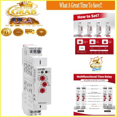 16A Multifunction Time Relay 12V DC AC 240V 10 Functions Din Rail Mount