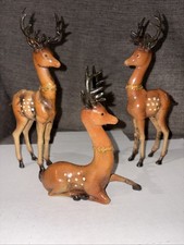 Vintage 3 Celluloid Plastic Long Legged Reindeer Deer Christmas-1 Laying