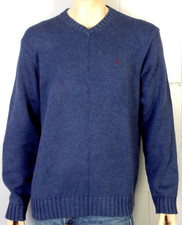 vintage 90s EUC Polo Ralph Lauren Navy Blue V-Neck Cotton Sweater Pony sz XL
