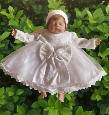 Festliches Baby Kleid von Ai Meng (74-80) weiß Stickerei mit Mütze (ohne Puppe )