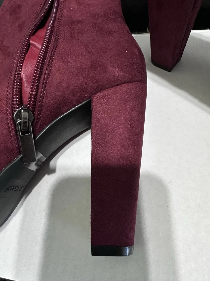 Botas de vino BAMBOO para mujer Botines de tacón de 4 pulgadas con elevación frontal Zapatos con cremallera occidental Talla 7M Foto 3 de 4