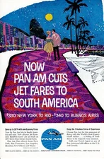 Vintage print ad 1961 Pan Am American Airline couple walk Buenos Aires retro art