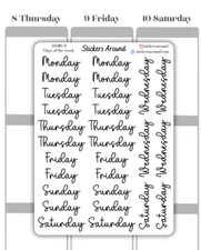 Black Days of the Week Script Planner Sticker, Journaling Stickers
