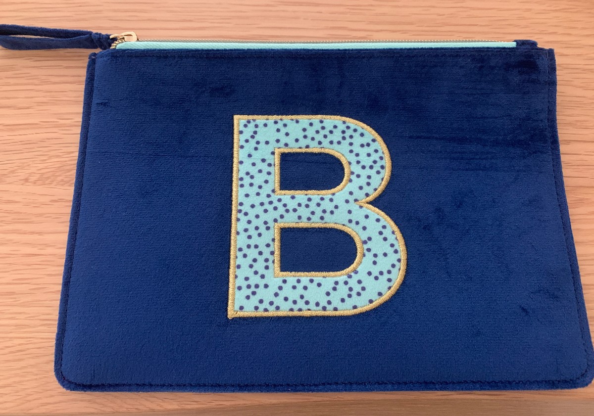 Marks and Spencer Make Up Bag Blue Velvet Personalised 'B