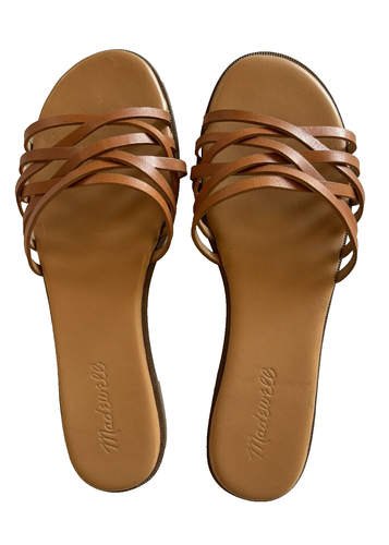 Madewell The Tracie Slide Sandals Womens 7.5 Caramel Leather Strappy Flat 122393