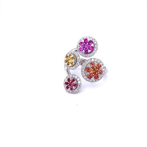 Statement-Ring 1,94 Karat mehrfarbiger Saphir Diamant Weißgold - Bild 3 von 10