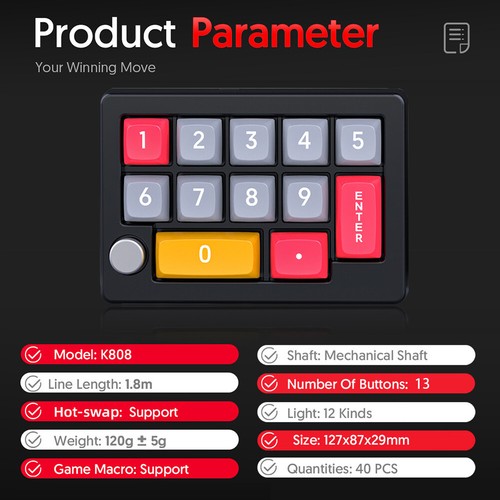 13 Taste verdrahtete Makro -mechanische Spieltastatur Tastatur Heißer Swappable - Afbeelding 8 van 12