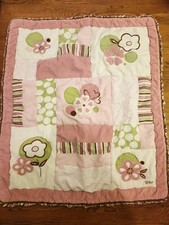 Cocalo Baby Girl's Blanket Quilt Pink Green Flowers Quilted Comforter 33"x38"