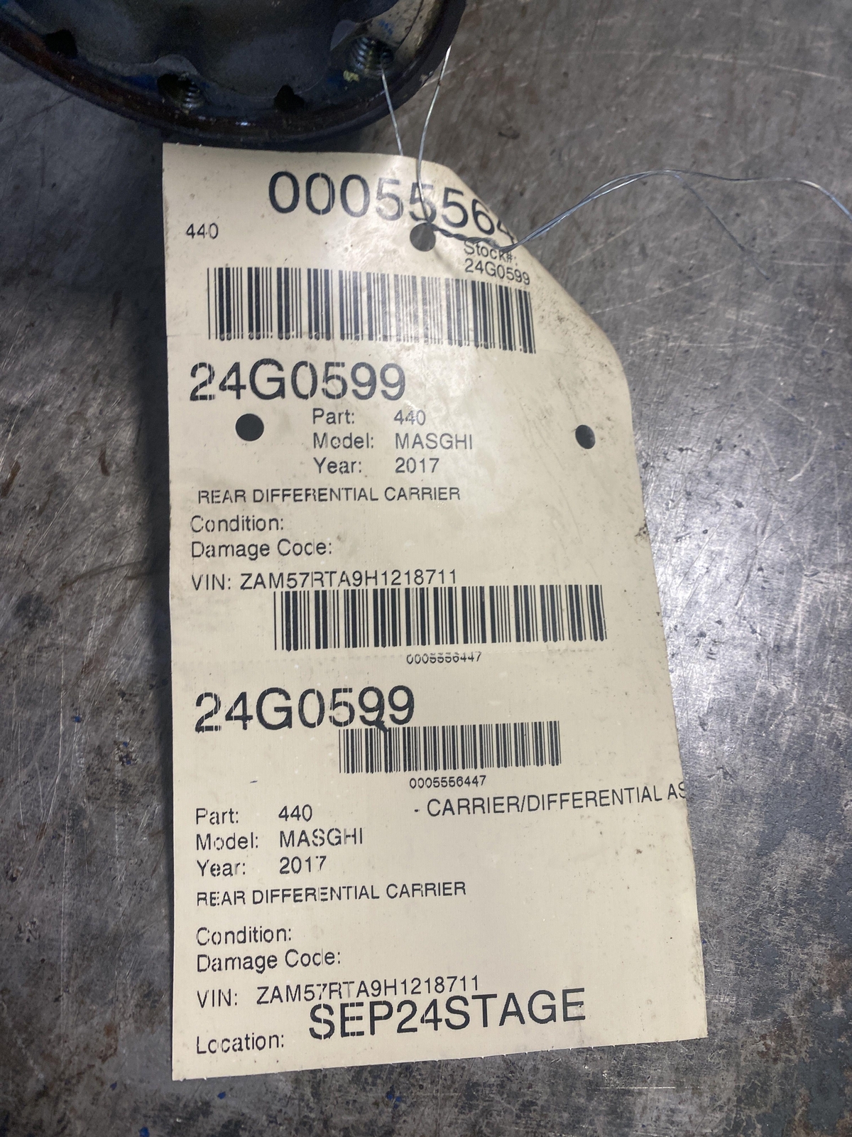 14-17 MASERATI GHIBLI 3.0 REAR CARRIER DIFFERENTIAL 62K 2.80 RATIO ID 670039125