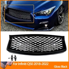 For Infiniti Q50 2018-2022 Front Bumper Upper Mesh Grille Grill Glossy Black
