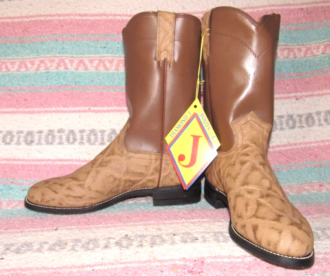Men s Justin Diamond J Beige Elephant PRINT Leather Roper Cowboy