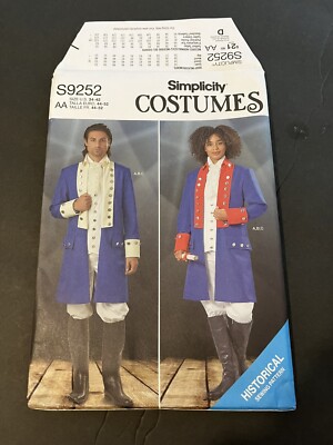 Simplicity Costume Pattern Size34-42 Historical Colonial Coat Vest Pants Unisex