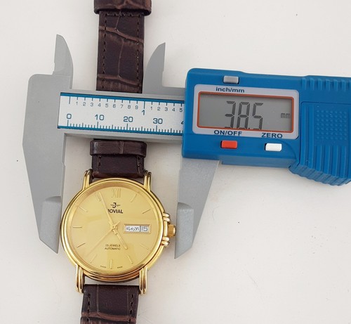 RARE jOVIAL AUTOMATIC 25JEWELS DAY-DATE SWISS MADE SS GOLDEN MEN’S WRIST WATCH - Picture 18 of 20