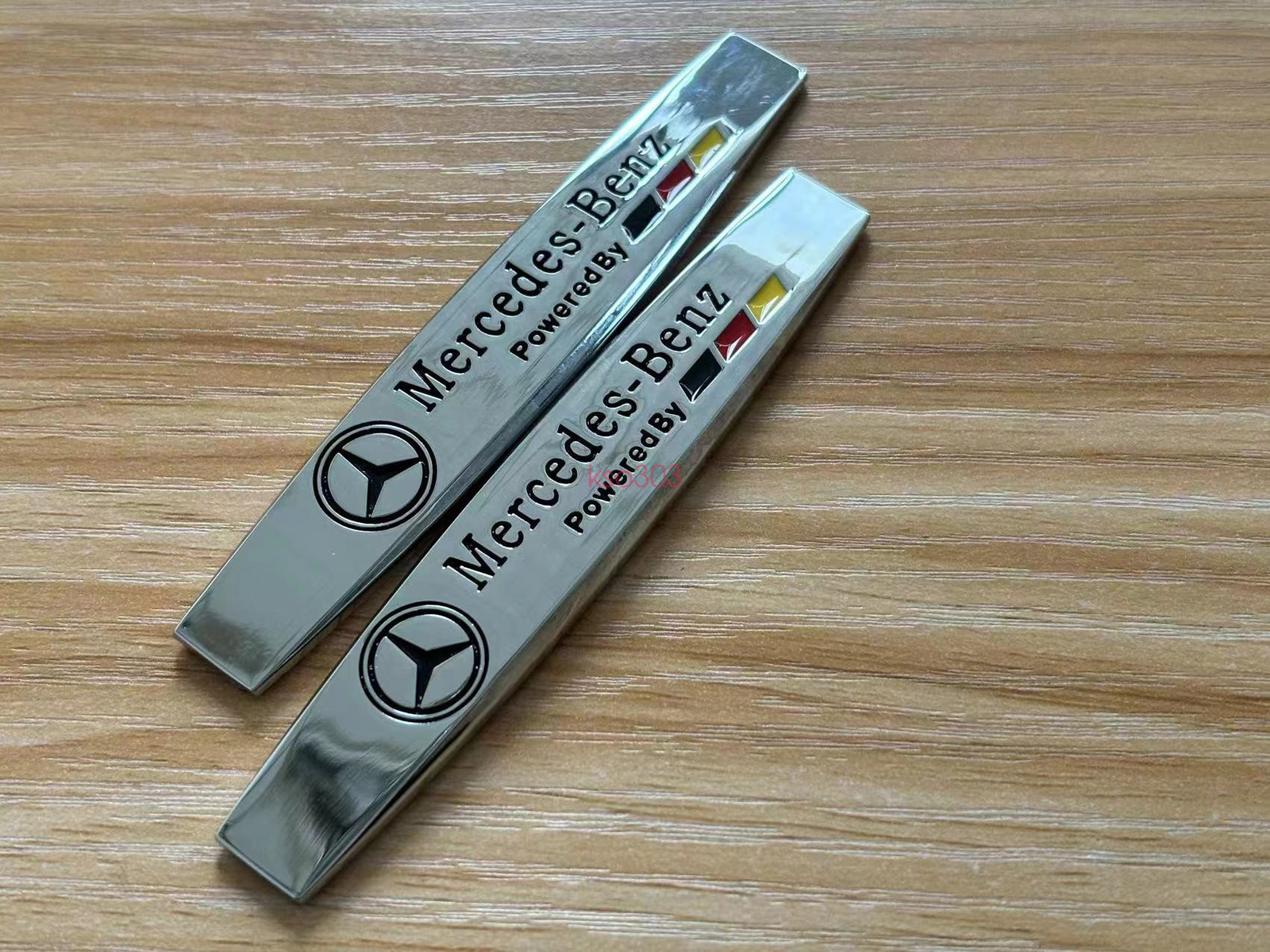 2PC Metal Chrome Powered by Letters Fender Emblem Badge for Mercedes Benz