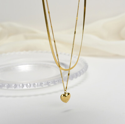 Women Snake Chain Necklace Cute Heart Charm Pendant Girls Multilayer  Necklaces