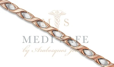 DAMEN ECHT TITAN ROSEGOLD/SILBER BIO MAGNET ARMBAND/ARMREIF. HEILUNG