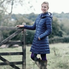 Womens Long Puffer Jacket Hooded Coat Ladies Equestrian Padded Winter Wear