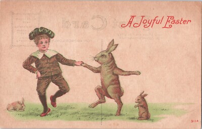 Postcard Easter Boy Anthropomorphic Rabbits Dancing 1910 Nice *6