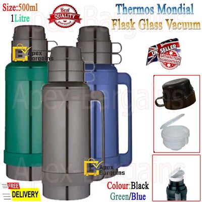 Thermoskanne Mondial Glas Vakuumisoliert Thermo Heiß Kalt Getränk 500ml/1Ltr