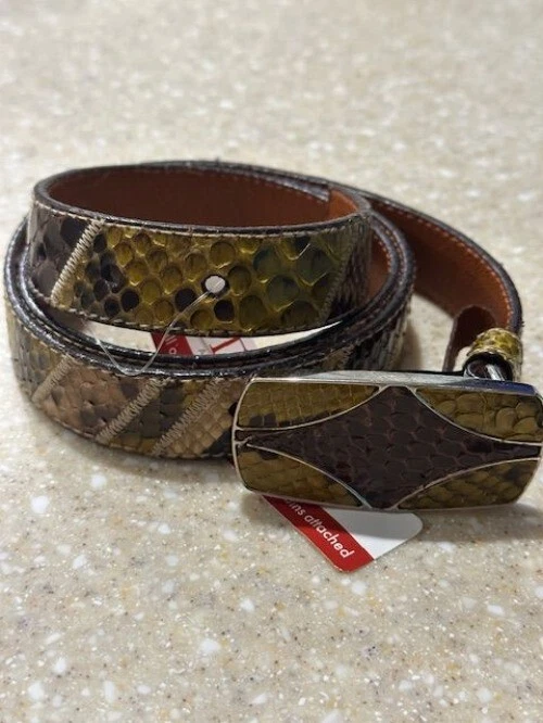 REDUCED! Womens Prada Green and Brown Snakeskin & Cowhide Belt. Length is 42". - Image 2 of 4