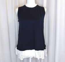 Ann Taylor Loft womens small navy sleeveless Sweater white Lace collar hem NWT
