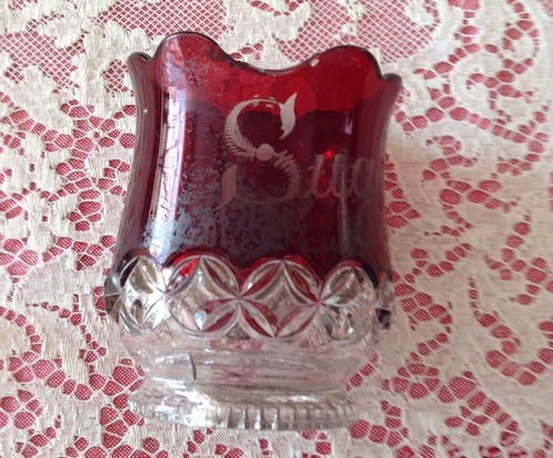 Antique Red Ruby Flash Engraved Sugar Bowl - Picture 2 of 5