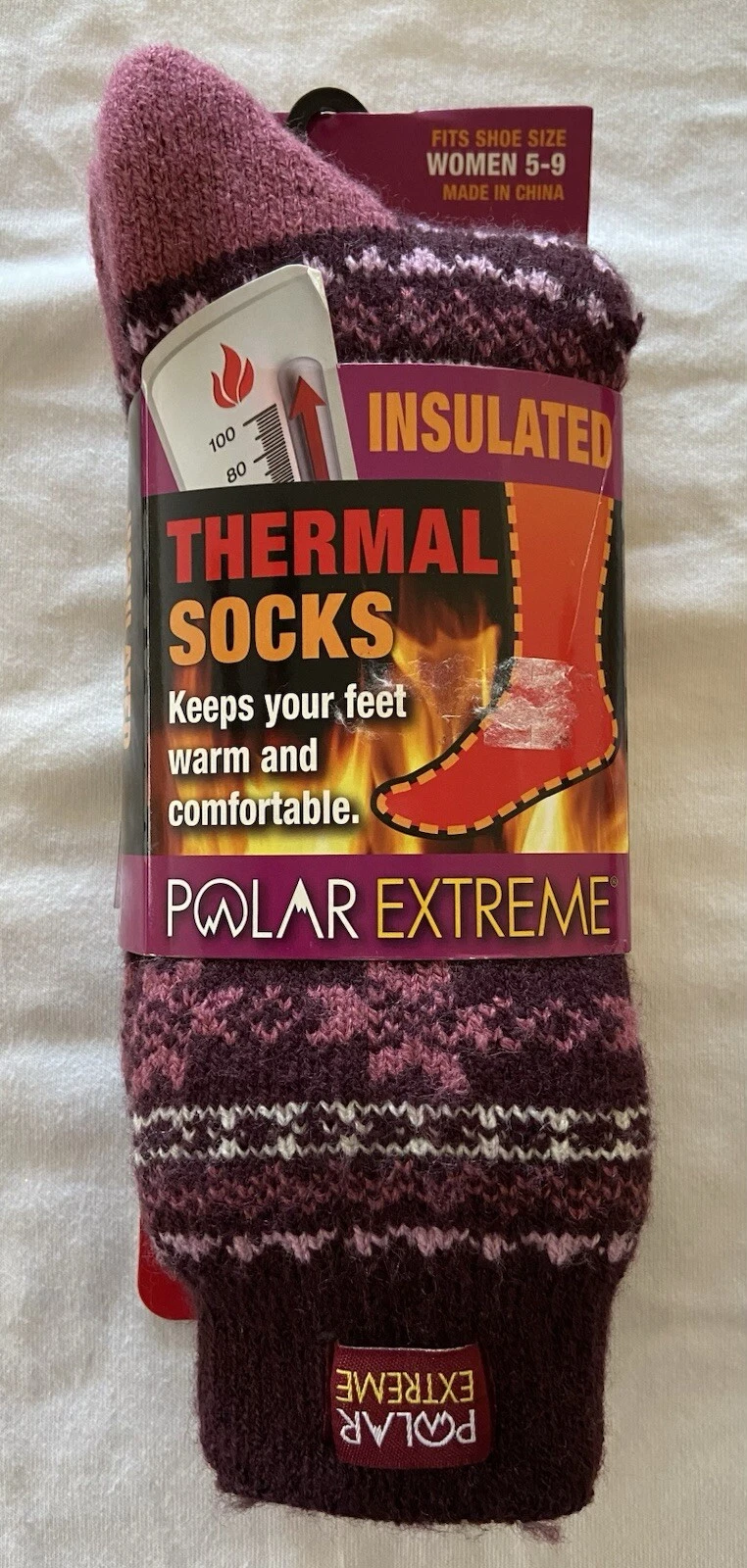 Polar Extreme Insulated Thermal Socks Plum Color Women’s Shoe Size 5-9