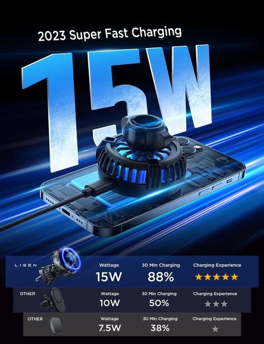 15W Magnetic Car Phone Holder Wireless Charger For iPhone 16/15/14 Pro Max Mini - Picture 10 of 33