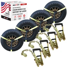 Car Tie Down Chain Link Hook - Lasso Style – 4 Pack Car Hauler Trailers USA