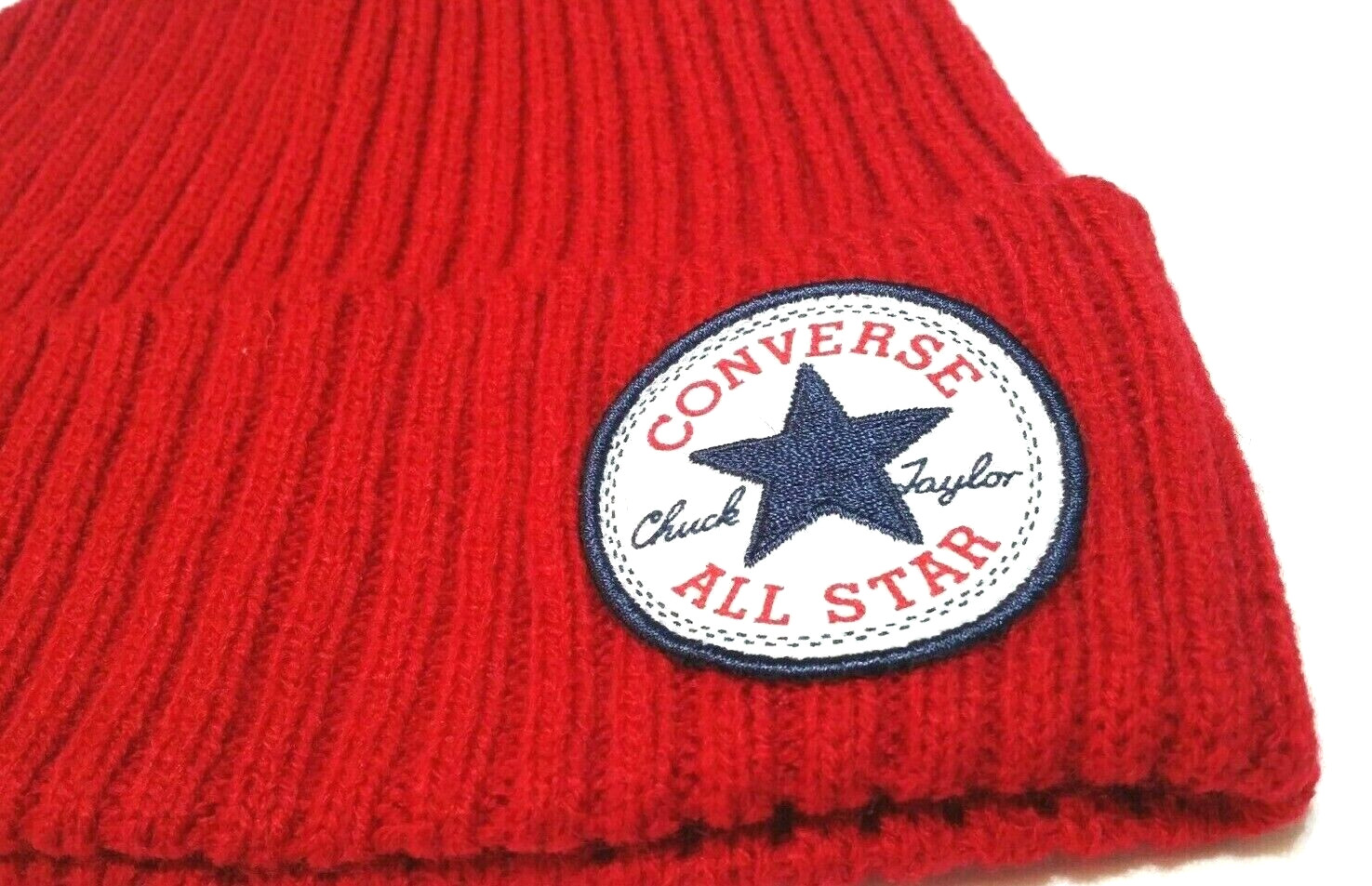 Converse C/T Patch Red Ribbed Pom Pom Beanie Adult Unisex One Size Fits All image 7